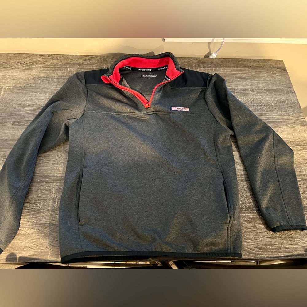 Men's Gray and Red Quarter-Zip Sweater